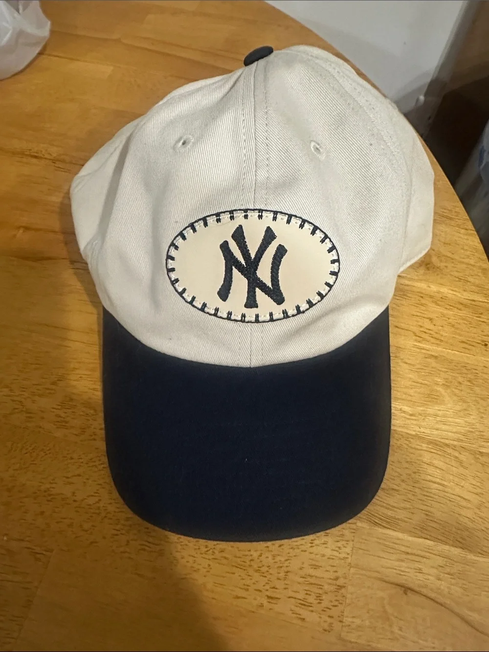 Baseball Cap with NY Logo - White and Navy